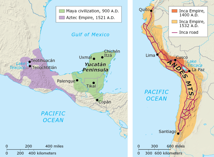 Maya aztec and inca map