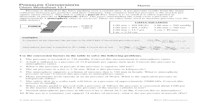 Pressure conversions chem worksheet 13 1