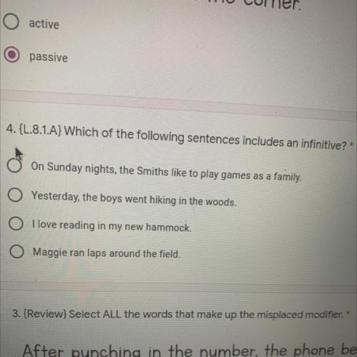 Which of the following sentences contains an infinitive